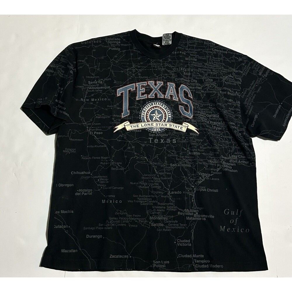 Vintage 2000s State Of Mine Texas Lone Star State All Over Print T Shirt XXl